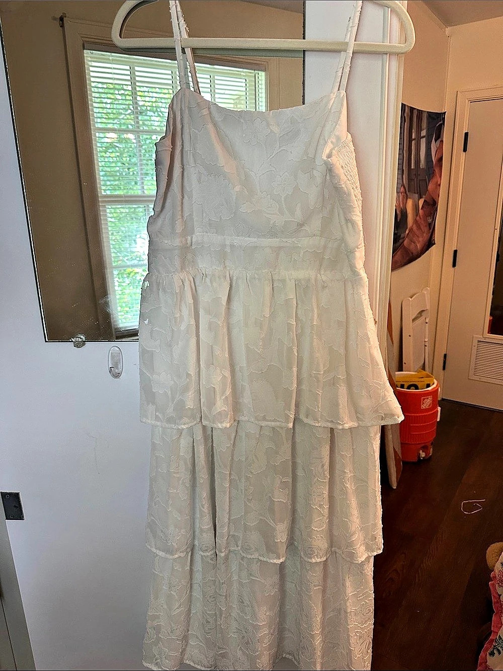 Lulus Perfected Aura White Jacquard Tie-Back Maxi Dress with Pockets XL